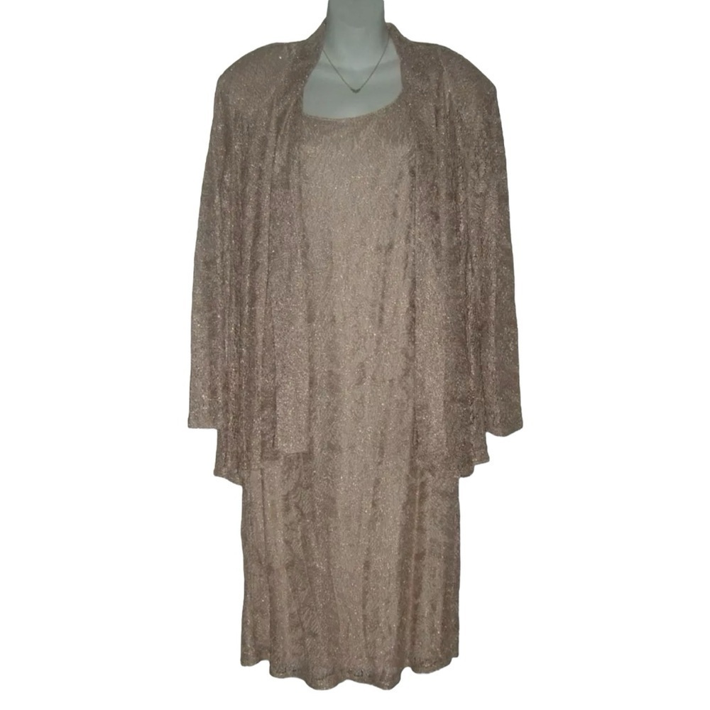 Vintage 80's S.L. Fashions Dress Gold Metallic Lattice Dynasty Cottage Flapper